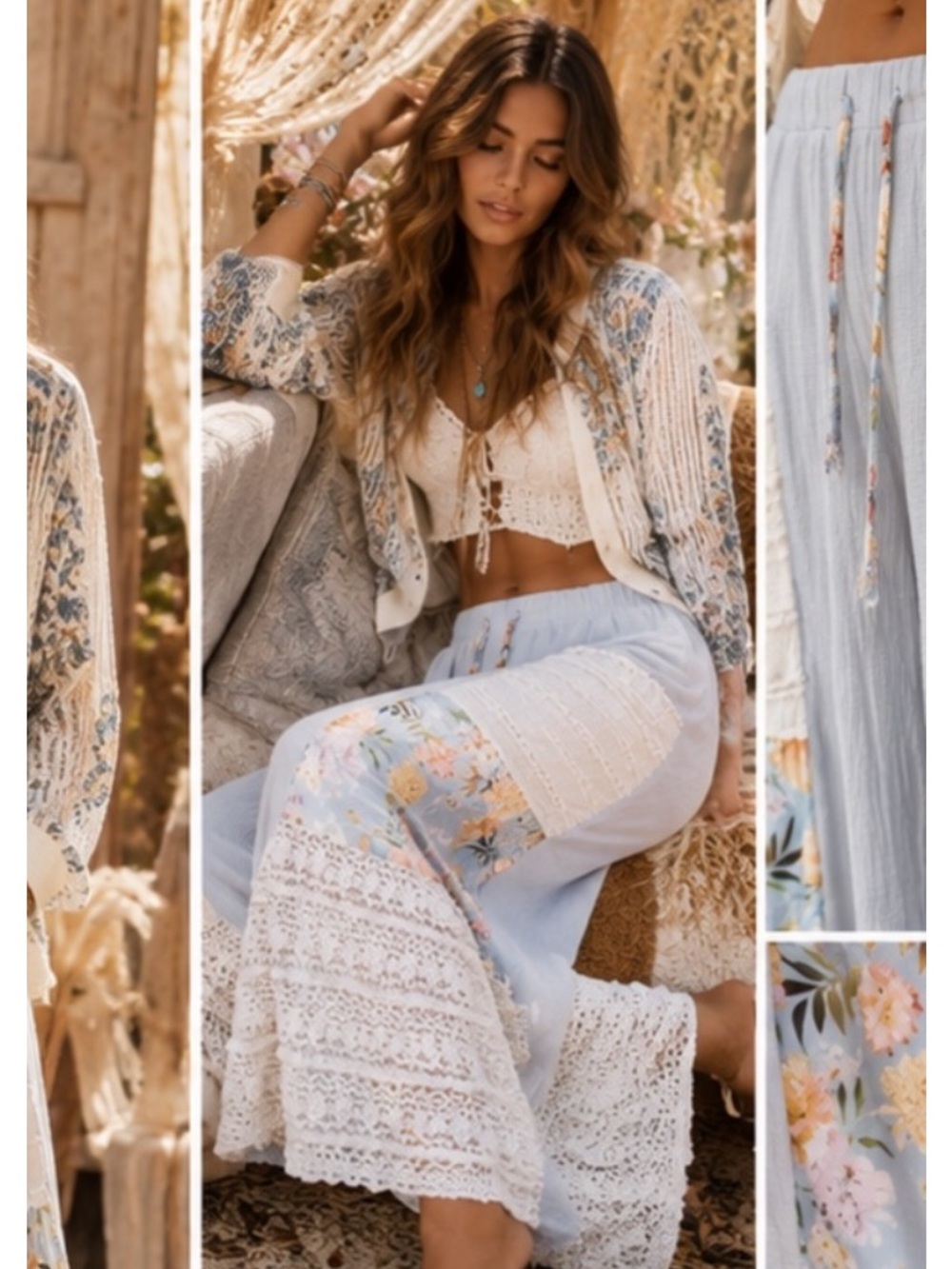 🆕 POL RUFFLES OF BLOOM HIGH RISE COTTON WIDE LEG BLUE BOTTOMS
